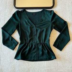 J.Crew Women's Deep V-Neck Long Sleeve Satin Blouse